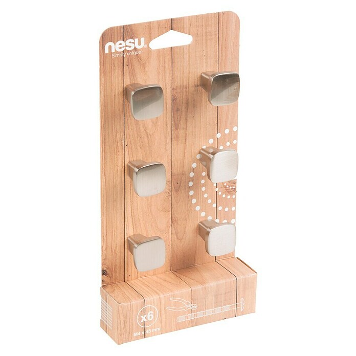 Nesu Tirador para muebles 31216 6 uds. (L x An x Al: 2,2 x 2,2 x 2,5 cm, Acero, Cepillado)