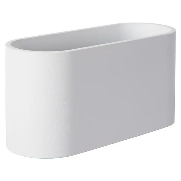 Lucide Wandleuchte Xera - 42 W, L x B x H: 17 x 9 x 9 cm, Weiß, G9 - Nahaufnahme einer weißen, ovalen Pflanzschale. Das schlichte Design und die matte Oberfläche machen sie zu einem modernen Dekoelement.
