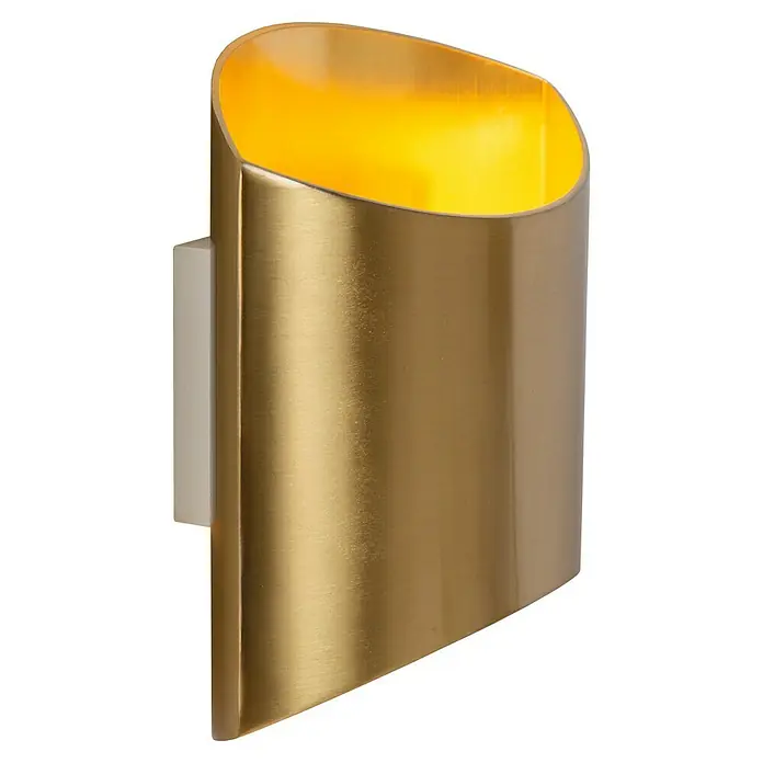 Lucide Wandleuchte Diletta - 40 W, L x B x H: 22,5 x 16 x 8,5 cm, Gold, G9 - Nahaufnahme einer modernen, goldenen Wandleuchte, die ein warmes, einladendes Licht ausstrahlt und stilvolle Akzente setzt.