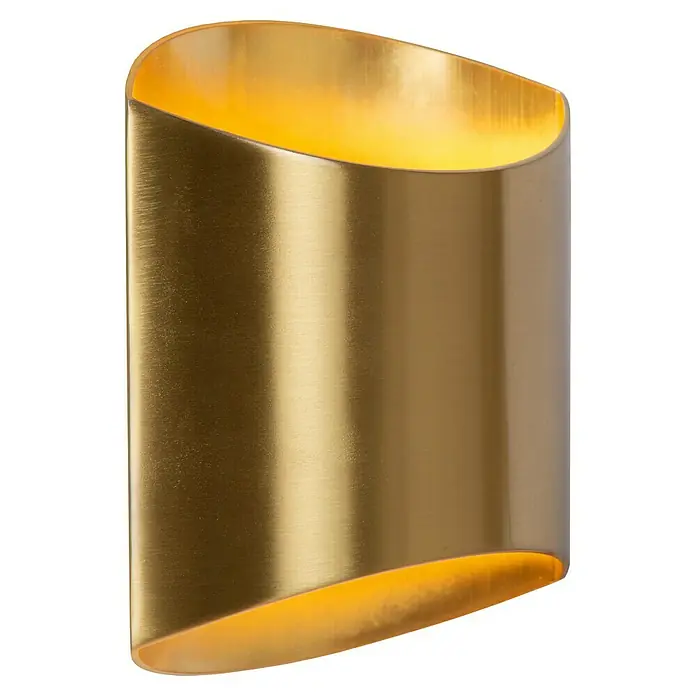 Lucide Wandleuchte Diletta - 40 W, L x B x H: 22,5 x 16 x 8,5 cm, Gold, G9 - Nahaufnahme einer stilvollen, goldenen Wandleuchte, die warmes Licht ausstrahlt und ein modernes Ambiente schafft. Das gebürstete Gold verleiht Eleganz.