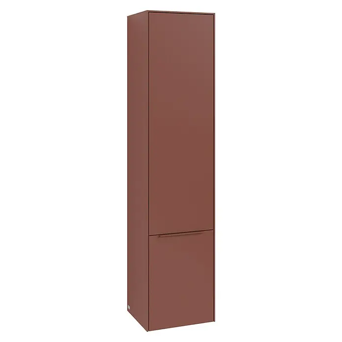 Villeroy & Boch Subway 3.0 Hochschrank - B x T x H: 40 x 36,2 x 171 cm, 2x Tür, Wine Red, Farbe Griff: Wine Red, DIN Anschlag: Rechts - Elegantes, hochformatiges Sideboard in sanftem Braunton. Das Möbelstück besticht durch sein schlichtes Design und bietet viel Stauraum.