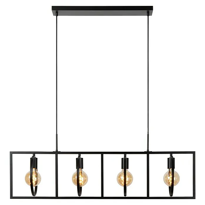 Lucide Pendelleuchte - 40 W, L x B x H: 107,8 x 28 x 9,5 cm, Schwarz, E27 - Moderne Pendelleuchte mit vier Edison-Glühbirnen in einem schwarzen Metallrahmen. Stilvolle Beleuchtung für Esszimmer oder Wohnzimmer.