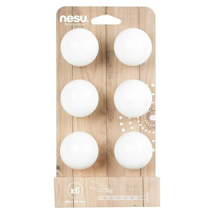 Nesu Pomo para muebles 445BL2 6 uds. - Ø x Al: 40 x 37 mm, Madera - Paquete de seis pomos para muebles blancos de Nesu. Ideales para mejorar de forma fácil y elegante cajones, armarios o cómodas.