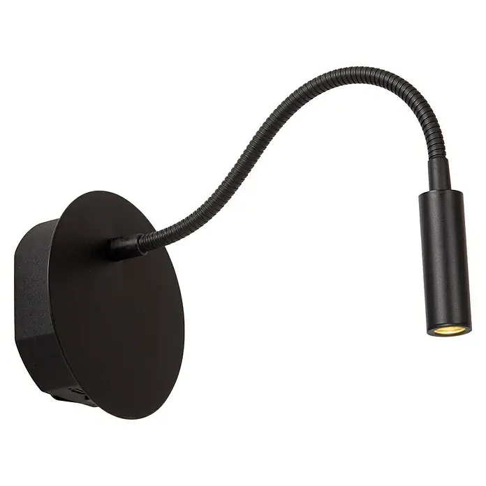 Lucide Akku-Wandleuchte Jolijn - 13 x 13 x 12 cm, Schwarz, Neutralweiß, 2 W, IP20 - Schwarze, moderne Wandleuchte mit flexiblem Arm und kreisförmiger Wandhalterung, ideal als Leselampe oder Akzentbeleuchtung.