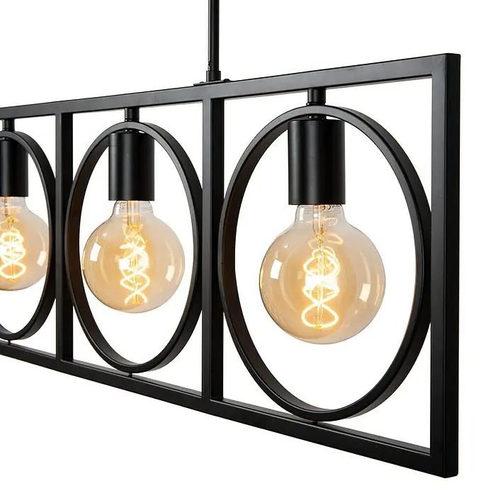 Lucide Pendelleuchte - 40 W, L x B x H: 107,8 x 28 x 9,5 cm, Schwarz, E27 - Elegante Hängelampe mit drei runden Lampenschirmen und einem schwarzen Metallrahmen für eine stilvolle Beleuchtung in jedem Raum.