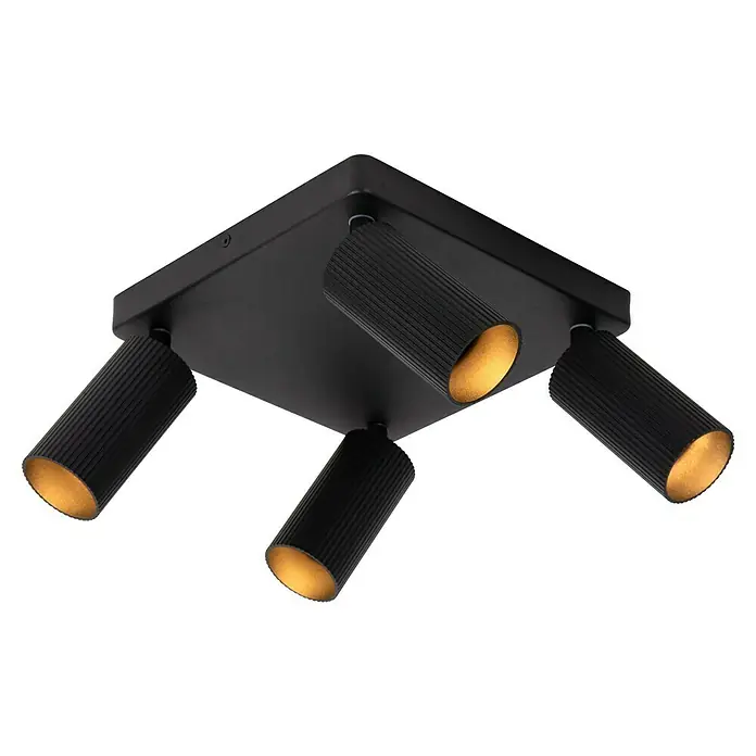 Lucide Clubs Deckenstrahler - 40 W, L x B x H: 28 x 24,5 x 11,5 cm, Schwarz, GU10 - Deckenleuchte mit vier Strahlern in Schwarz. Diese Leuchte spendet warmes Licht und setzt stilvolle Akzente im Raum.