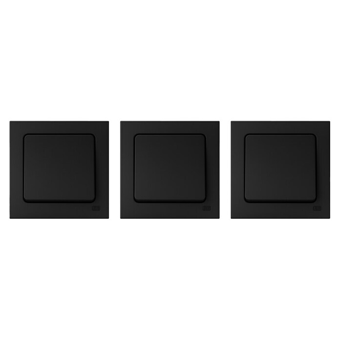 Luceco Oxford Conmutador pack x3 (Negro, Mate, Montaje en la pared, 10 A) | BAUHAUS
