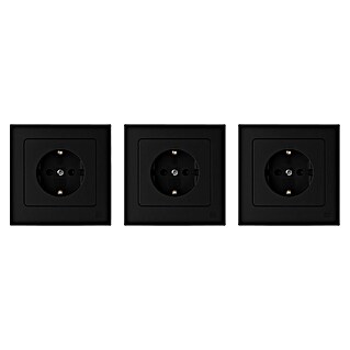 Luceco Oxford Enchufe Schuko pack x3 (Negro, 16 A, 3 ud.)