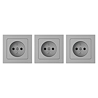 Luceco Oxford Enchufe Schuko pack x3 (Gris, 16 A, 3 ud.)