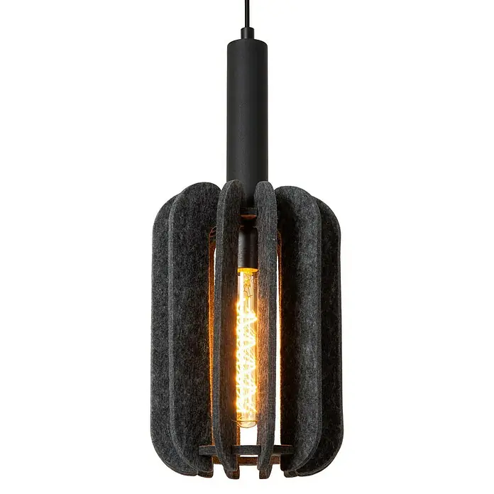 Lucide Rafal Pendelleuchte - 40 W, L x B x H: 27 x 10 x 183 cm, Grau, E27, Anzahl Leuchtmittel: 1 Stk. - Elegante Pendelleuchte mit grauem Filzschirm und warmem Licht. Die moderne Lampe ist ein stilvolles Highlight für jeden Raum und sorgt für angenehme Atmosphäre.