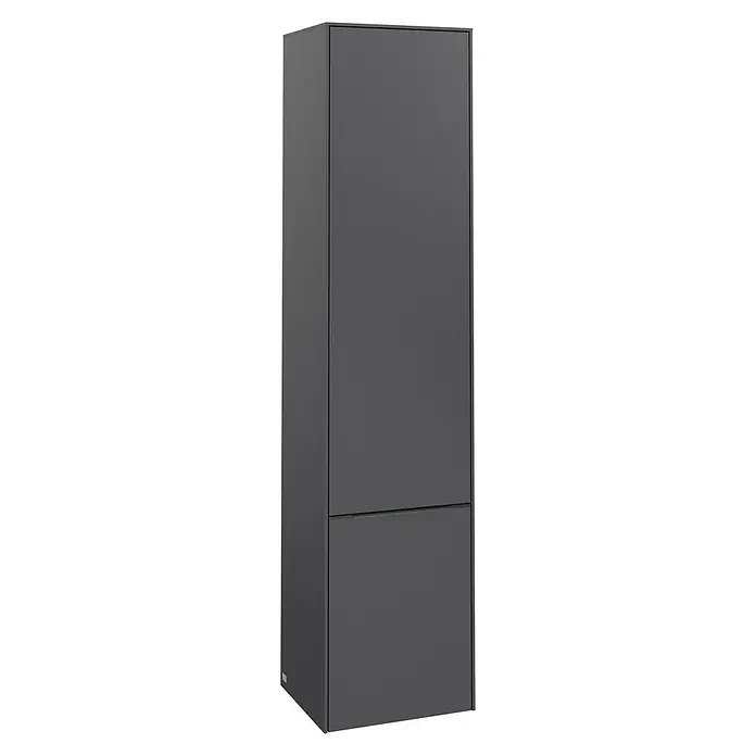 Villeroy & Boch Subway 3.0 Hochschrank - B x T x H: 40 x 36,2 x 171 cm, 2x Tür, Graphite, Farbe Griff: Graphite, DIN Anschlag: Rechts - Abbildung eines modernen, grauen Hochschranks mit schlichtem Design, ideal für stilvolle Stauraumlösungen in jedem Raum.