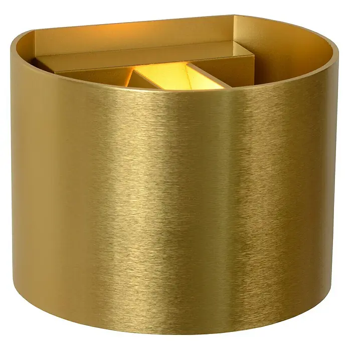 Lucide LED-Wandleuchte Xio - 3,5 W, L x B x H: 14 cm x 12 cm x 10,5 mm, Gold, Warmweiß - Goldene Wandleuchte mit einem zylindrischen Design und einem warmen, einladenden Lichtschein, perfekt für moderne Innenräume.
