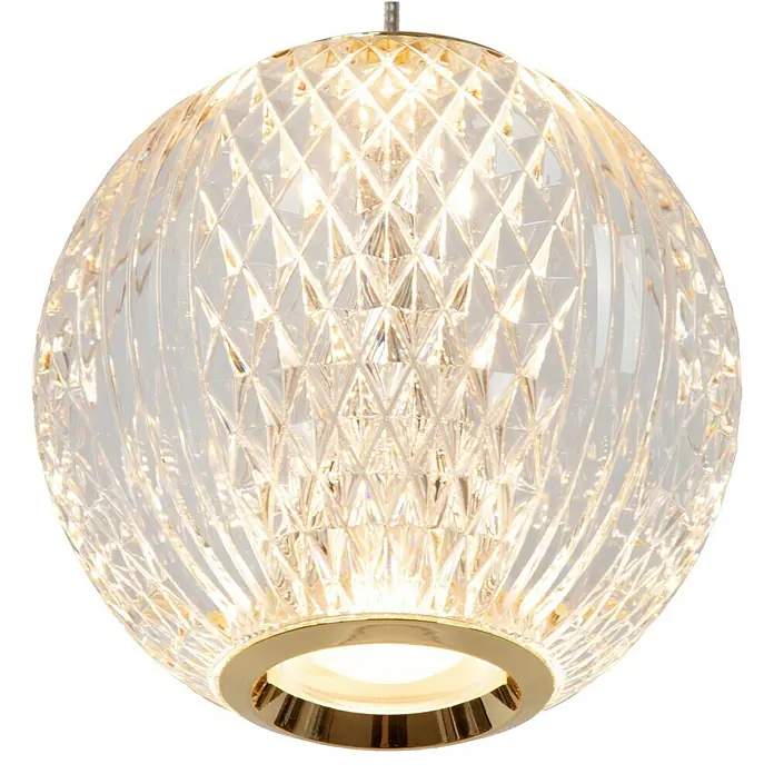 Lucide Cintra LED-Pendelleuchte rund - 4,7 W, L x B x H: 4 x 48 x 150 cm, Kristall, Anzahl Leuchtmittel: 3 Stk. - Elegante Hängeleuchte mit einem Kristallglas-Schirm in Kugelform und goldenen Akzenten, die ein warmes, einladendes Licht verbreitet.