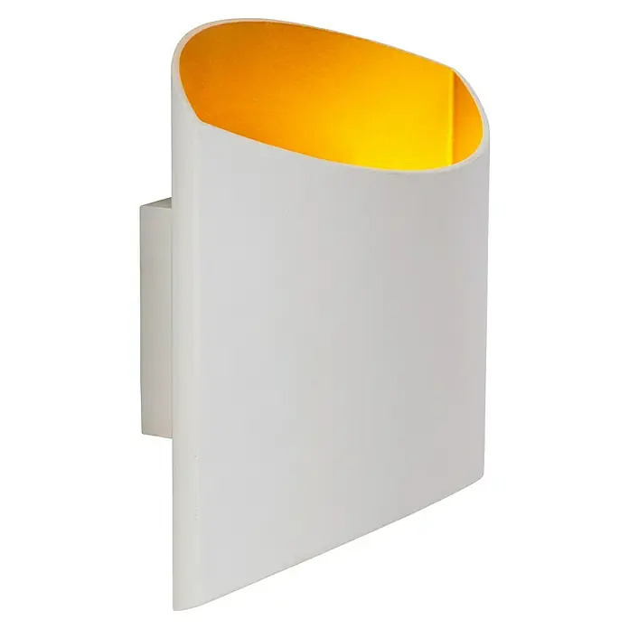 Lucide Wandleuchte Diletta - 40 W, L x B x H: 22,5 x 16 x 8,5 cm, Weiß, G9 - Moderne Wandleuchte in Weiß mit goldfarbener Innenseite, die ein warmes Licht erzeugt und eine elegante Atmosphäre schafft.