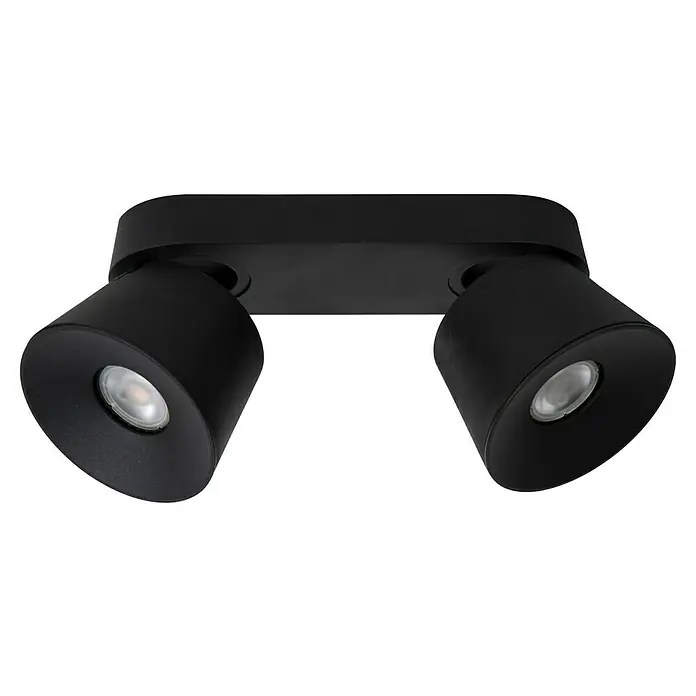 Lucide Deckenstrahler Trigono - 40 W, L x B x H: 26,5 x 11 x 11 cm, Schwarz, GU10, Anzahl Leuchtmittel: 2 Stk. - Zwei schwarze Strahler sind an einer Deckenleuchte befestigt. Die Leuchte ist perfekt für eine moderne Beleuchtung von Wohnräumen geeignet.