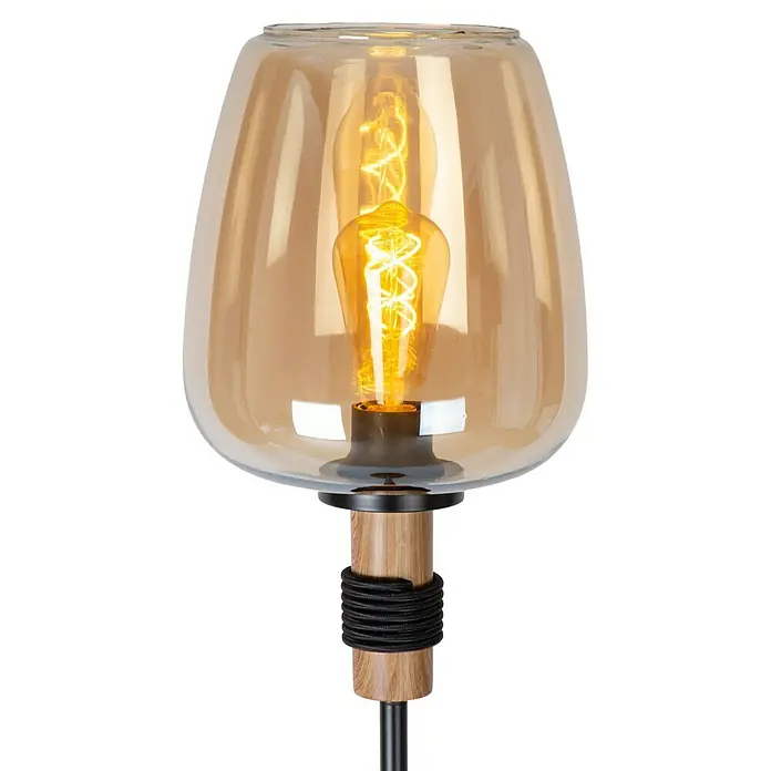 Lucide Ilona Stehleuchte - 40 W, Höhe: 150 cm, Amber, E27 - Elegante Stehlampe mit bernsteinfarbenem Glasschirm und dekorativer Glühbirne, ideal für eine stimmungsvolle Beleuchtung.