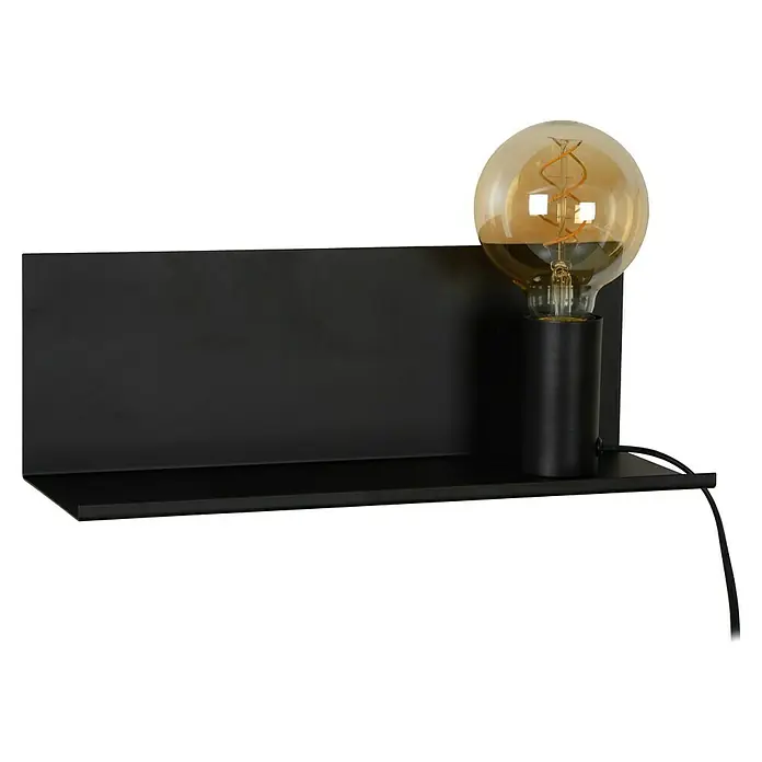 Lucide Wandleuchte Sebo - 40 W, L x B x H: 13 x 36 x 13 cm, Schwarz, E27 - Elegante Wandleuchte mit schwarzer Halterung und einer dekorativen Glühbirne, die ein warmes Licht ausstrahlt. Perfekt für moderne Wohnräume.