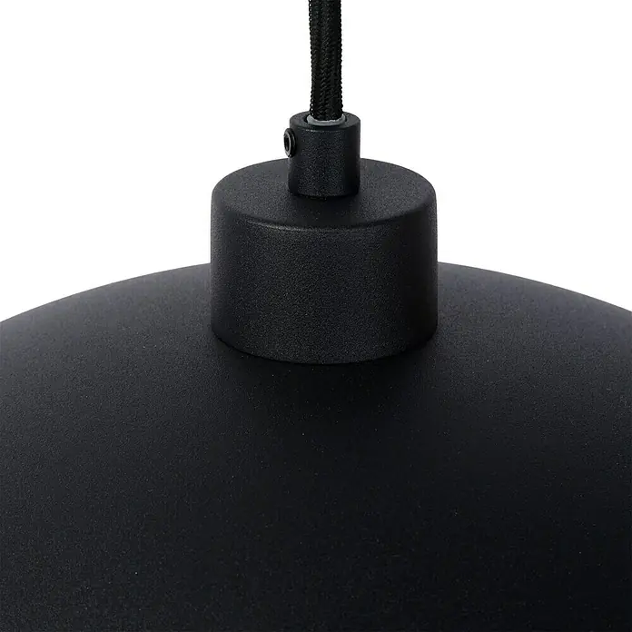Lucide Siemon Pendelleuchte rund - 40 W, Ø x H: 40 x 150 cm, Schwarz/ Gold, E27 - Nahaufnahme einer stilvollen, mattschwarzen Pendelleuchte, die modernes Design und minimalistische Ästhetik vereint.