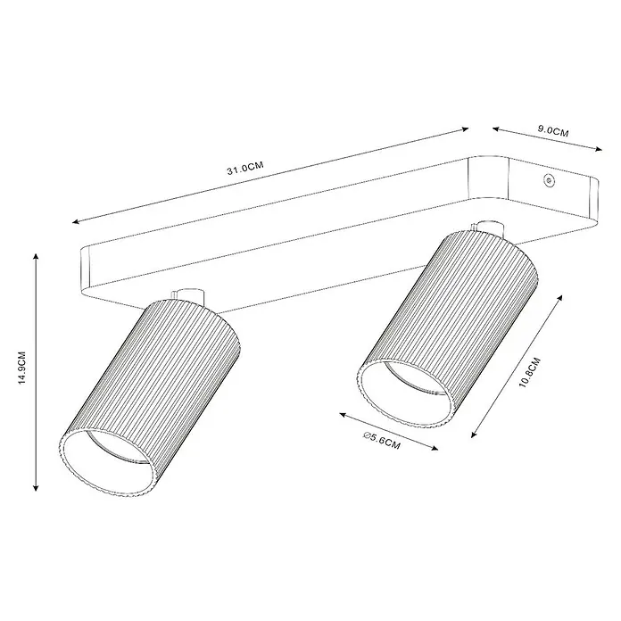 Lucide Clubs Deckenstrahler - 40 W, L x B x H: 35,5 x 12 x 11,5 cm, Schwarz, GU10, Anzahl Leuchtmittel: 2 Stk. - Abbildung einer stilvollen Deckenleuchte mit zwei Strahlern, die durch ihr modernes Design und präzisen Abmessungen besticht.