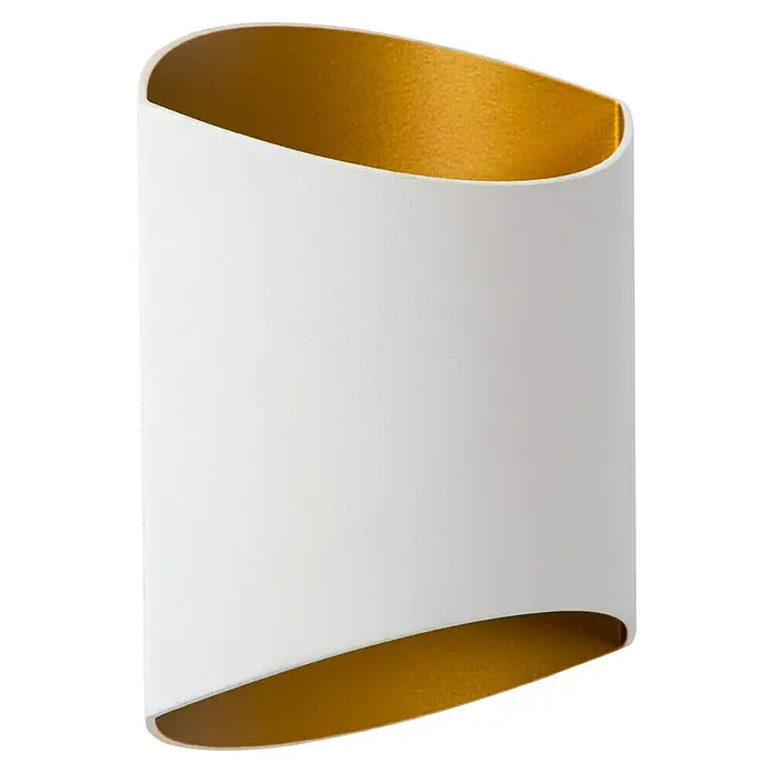 Lucide Wandleuchte Diletta - 40 W, L x B x H: 22,5 x 16 x 8,5 cm, Weiß, G9 - Nahaufnahme einer weißen Wandleuchte mit goldener Innenseite, die ein modernes und elegantes Design aufweist. Perfekt für stilvolle Beleuchtung.