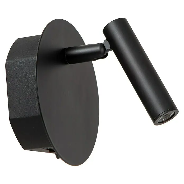 Lucide Akku-Wandleuchte Jolijn - 12 x 12 x 9 cm, Schwarz, Neutralweiß, 2 W, IP20 - Schwarze Wandleuchte mit zylindrischem Spot und runder Basis, ideal für gezielte Beleuchtung.