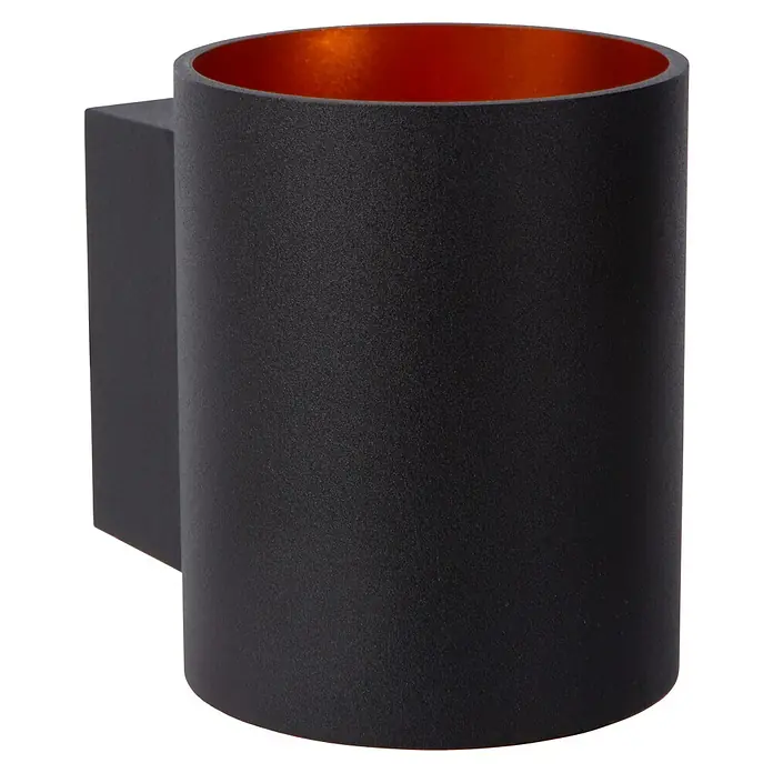 Lucide Wandleuchte Xera - 42 W, L x B x H: 11 x 9 x 11,5 cm, Schwarz, G9 - Schwarze Wandleuchte mit goldener Innenseite. Elegante Beleuchtung für Innenräume, die stilvolles Ambiente schafft.