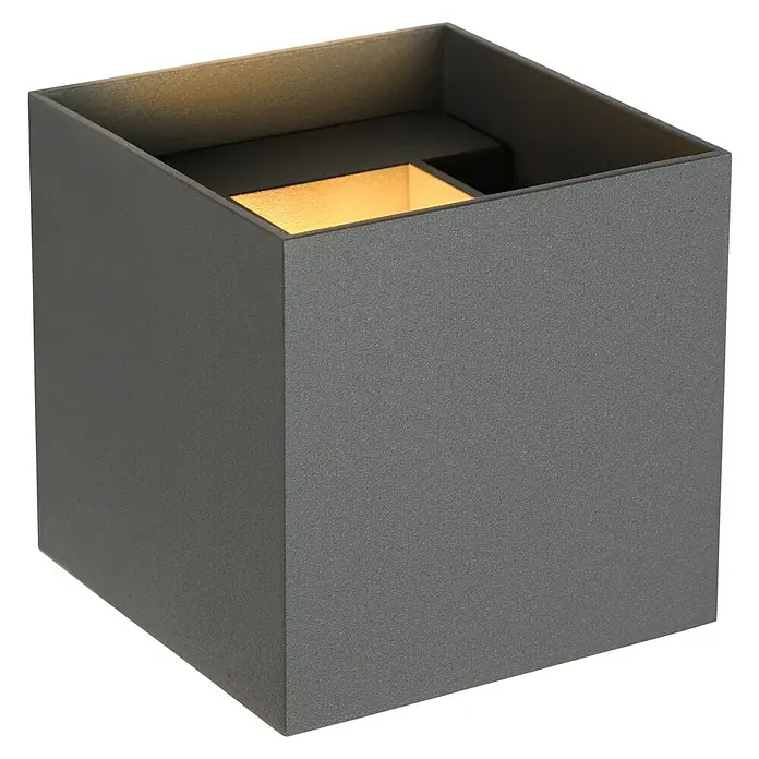 Lucide LED-Wandleuchte Xio Kubus - 4 W, L x B x H: 11 x 11 x 11 cm, Grau, Warmweiß - Graue Würfel-Wandleuchte für den Außenbereich. Perfekt für moderne Fassaden, erzeugt sie ein warmes, indirektes Licht.