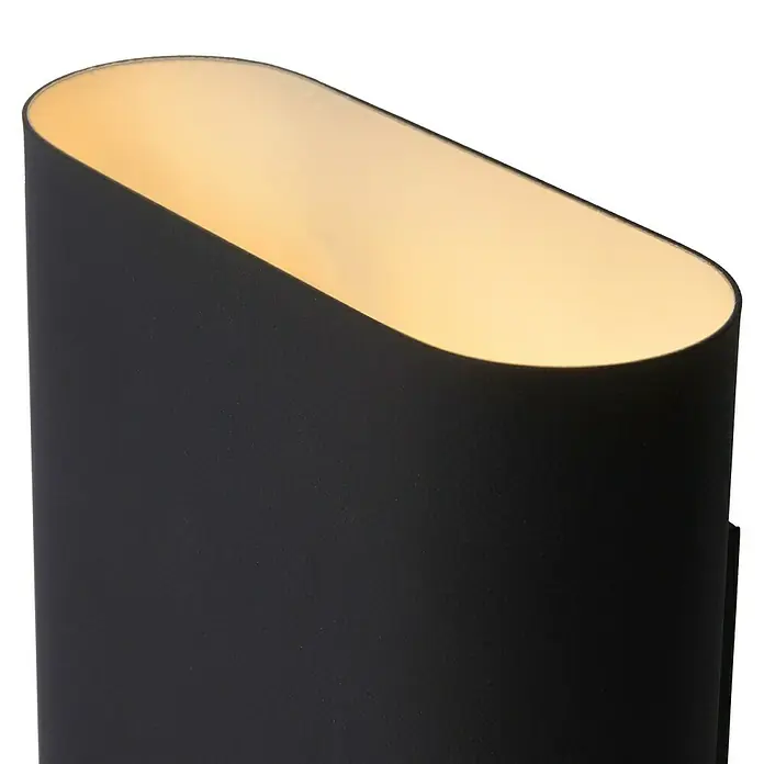 Lucide Wandleuchte Ovalis - 9 W, L x B x H: 18 x 10 x 22 cm, Schwarz/ Weiß, E14 - Elegante ovale Wandleuchte in Schwarz mit warmem Lichtschein. Ideal für moderne Innenräume.