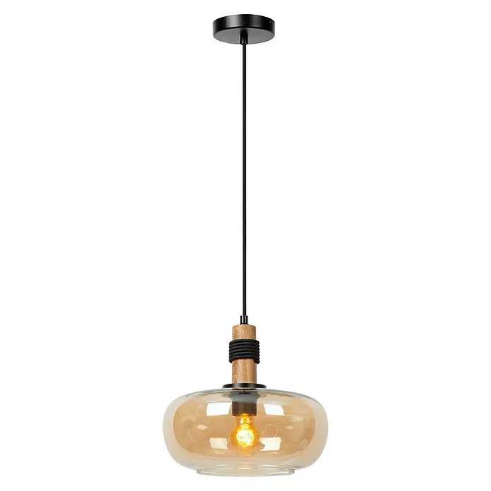 Lucide Ilona Pendelleuchte - 40 W, L x B x H: 12 x 12 x 162 cm, Amber, E27 - Diese Hängelampe besticht durch ihr modernes Design mit klaren Linien und einer warmen Farbgebung, die jedem Raum ein angenehmes Ambiente verleiht.