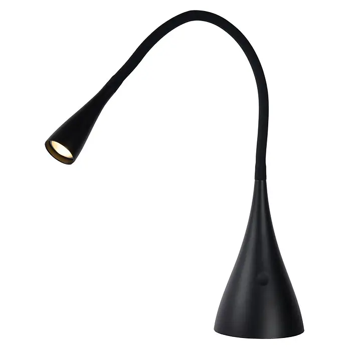 Lucide Zozy LED-Tischleuchte - 4 W, L x B x H: 11,2 x 11,2 x 48,5 cm, Schwarz, Neutralweiß - Elegante, schwarze Schreibtischlampe mit flexiblem Arm und kegelförmigem Fuß. Ideal für moderne Arbeitsplätze.