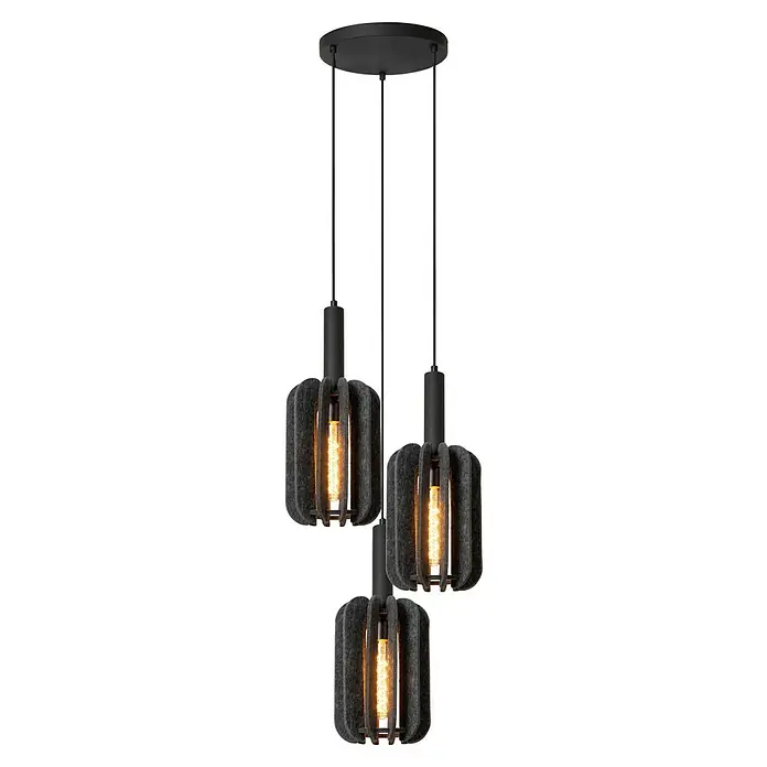 Lucide Rafal Pendelleuchte - 40 W, L x B x H: 30 x 30 x 183 cm, Grau, E27, Anzahl Leuchtmittel: 3 Stk. - Elegante Pendelleuchte mit drei Lampenschirmen in modernem Design. Die Leuchte sorgt für warmes Licht und ist ein echter Hingucker.