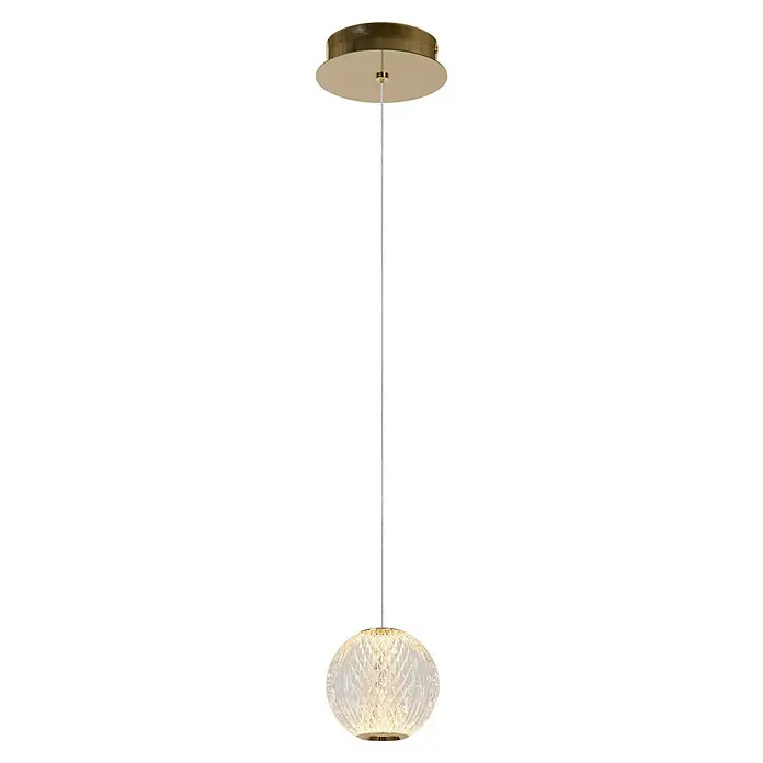 Lucide Cintra LED-Pendelleuchte rund - 5,7 W, L x B x H: 150 x 14 x 14 cm, Kristall, Anzahl Leuchtmittel: 1 Stk. - Elegante Pendelleuchte mit einem goldenen Baldachin und einem facettierten Glasschirm, die jedem Raum einen Hauch von Luxus verleiht.