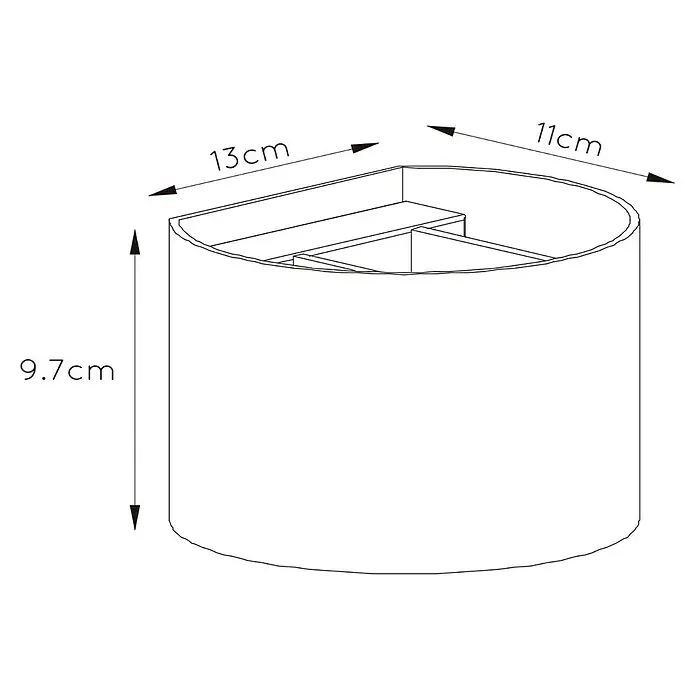 Lucide LED-Wandleuchte Xio - 3,5 W, L x B x H: 14 x 12 x 10,5 cm, Weiß, Warmweiß - Abbildung eines zylindrischen Wandregals mit mehreren Fächern, beschriftet mit seinen Abmessungen.