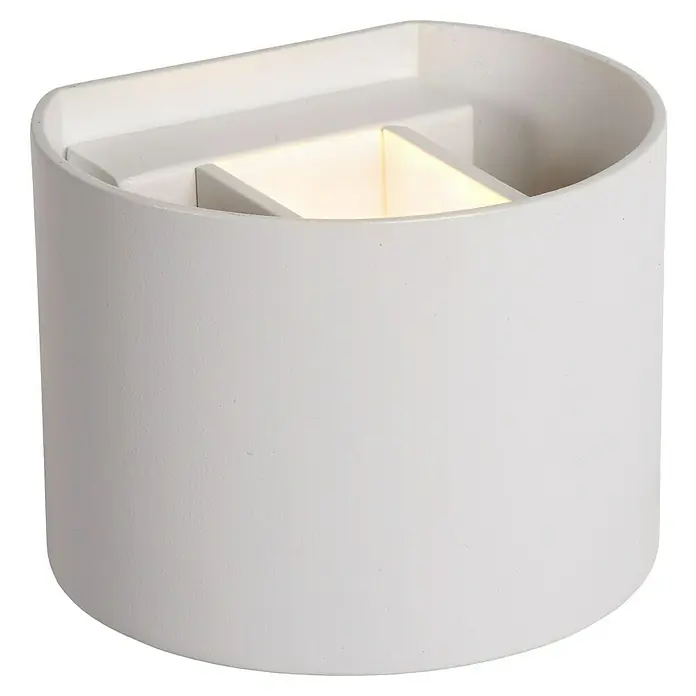 Lucide LED-Wandleuchte Xio - 3,5 W, L x B x H: 14 x 12 x 10,5 cm, Weiß, Warmweiß - Diese Nahaufnahme zeigt eine moderne, weiße Wandleuchte mit einem warmen Lichtschein, perfekt für stilvolle Innenräume.