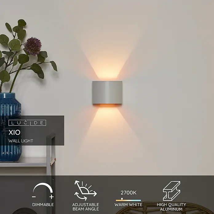 Lucide LED-Wandleuchte Xio - 3,5 W, L x B x H: 14 x 12 x 10,5 cm, Weiß, Warmweiß - Die Lucide XIO Wandleuchte aus hochwertigem Aluminium mit warmweissem Licht und einstellbarem Abstrahlwinkel sorgt für eine stimmungsvolle Beleuchtung.