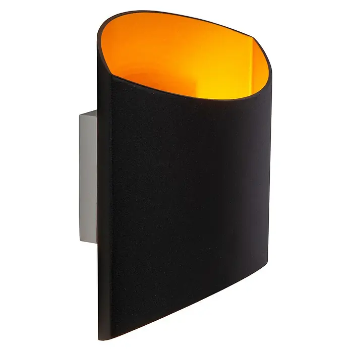 Lucide Wandleuchte Diletta - 40 W, L x B x H: 22,5 x 16 x 8,5 cm, Schwarz, G9 - Eine moderne schwarze Wandleuchte mit goldfarbener Innenseite, die ein warmes, einladendes Licht erzeugt und eine stilvolle Akzentbeleuchtung bietet.