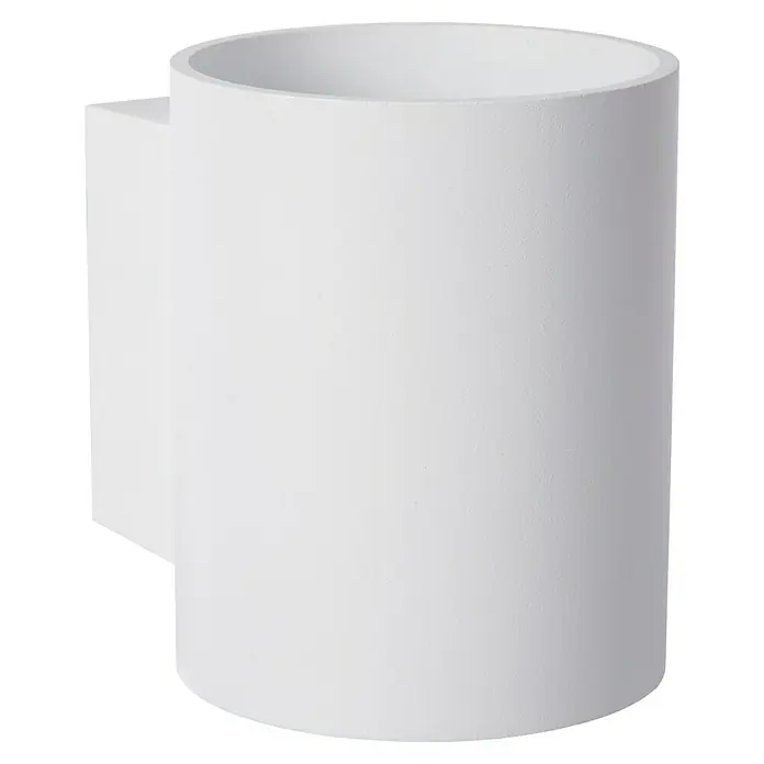Lucide Wandleuchte Xera - 42 W, L x B x H: 11 x 9 x 11,5 cm, Weiß, G9 - Nahaufnahme einer modernen, zylindrischen Wandleuchte in Weiß, die ein minimalistisches Design und eine sanfte Beleuchtung zeigt.