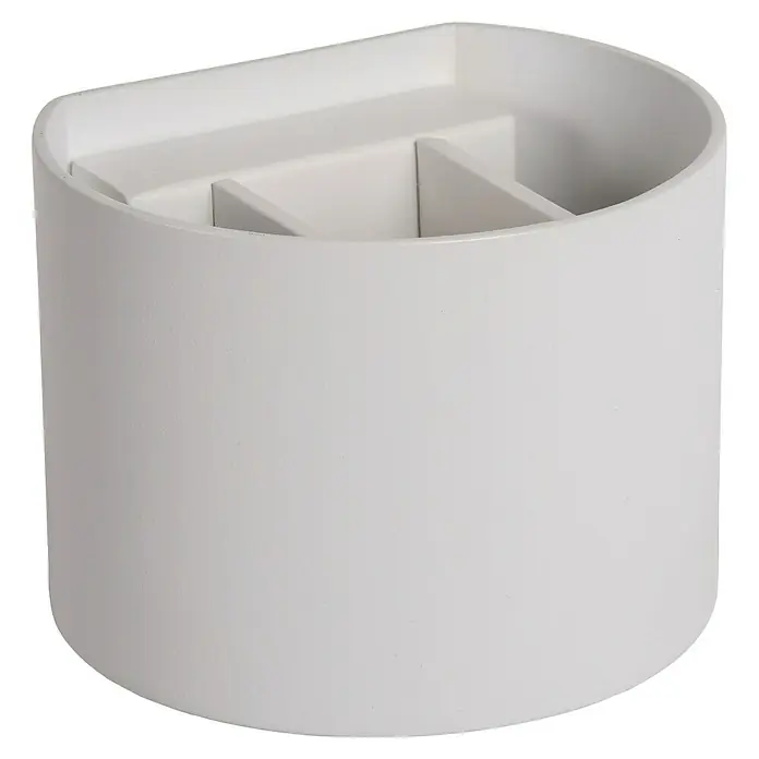 Lucide LED-Wandleuchte Xio - 3,5 W, L x B x H: 14 x 12 x 10,5 cm, Weiß, Warmweiß - Weiße, zylindrische Aufbewahrungsbox mit Fächern zur Organisation von Stiften oder Büroutensilien. Ideal für Schreibtische und Arbeitsbereiche.