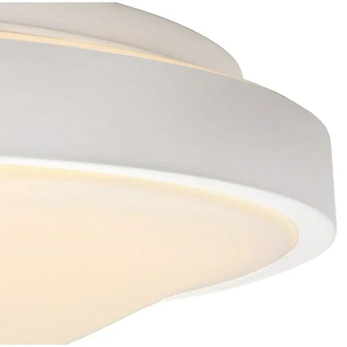 Lucide LED-Deckenleuchte rund Dasher - 24 W, Ø x H: 43 x 11 cm, Weiß, Warmweiß - Nahaufnahme einer modernen, runden LED-Deckenleuchte in Weiß mit sanftem, warmem Licht für eine angenehme Atmosphäre.