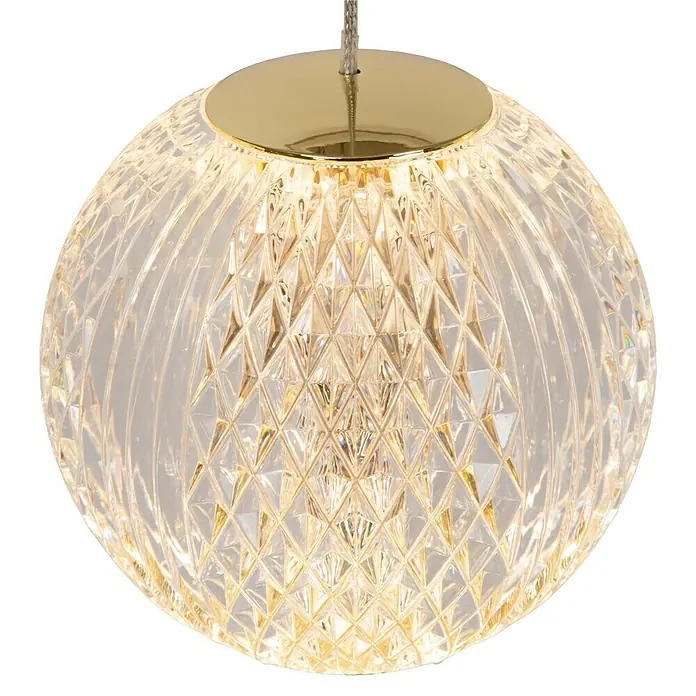 Lucide Cintra LED-Pendelleuchte rund - 5,7 W, L x B x H: 150 x 14 x 14 cm, Kristall, Anzahl Leuchtmittel: 1 Stk. - Elegante Pendelleuchte mit einer klaren, facettierten Glaskugel und goldfarbener Aufhängung. Sie sorgt für eine stilvolle Beleuchtung.