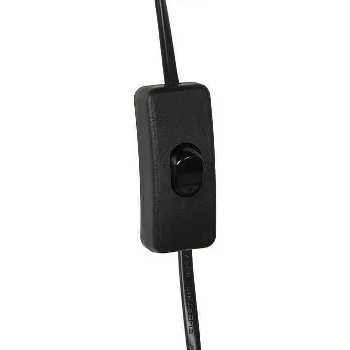 Lucide Wandleuchte Sebo - 40 W, L x B x H: 13 x 36 x 13 cm, Schwarz, E27 - Nahaufnahme eines schwarzen Schalters an einem Lampenkabel, der den Fokus auf das Detail und die Funktionalität legt.