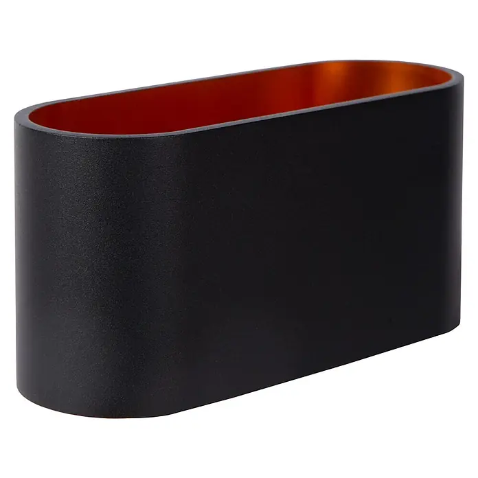 Lucide Wandleuchte Xera - 42 W, L x B x H: 17 x 9 x 9 cm, Schwarz, G9 - Moderne, längliche Wandleuchte in Schwarz mit auffälliger, orangefarbener Innenseite, die ein warmes Licht erzeugt. Stilvolle Beleuchtung für Innenräume.