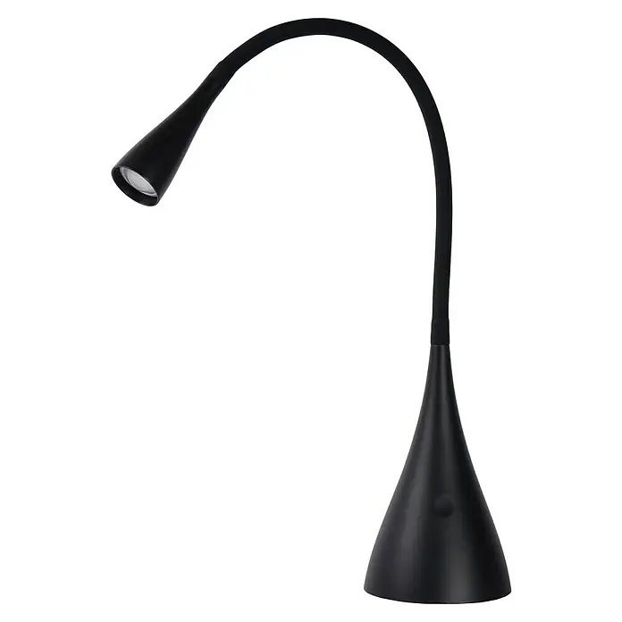 Lucide Zozy LED-Tischleuchte - 4 W, L x B x H: 11,2 x 11,2 x 48,5 cm, Schwarz, Neutralweiß - Schwarze Schreibtischlampe mit flexiblem Arm und konischem Fuß für den modernen Arbeitsplatz. Sie spendet gerichtetes Licht.