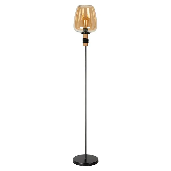 Lucide Ilona Stehleuchte - 40 W, Höhe: 150 cm, Amber, E27 - Elegante Stehlampe mit bernsteinfarbenem Glasschirm und schlankem, schwarzem Gestell. Perfekt für stimmungsvolle Beleuchtung im Wohnbereich.