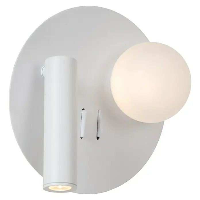 Lucide LED-Wandleuchte rund Matiz - 3,5 W, Ø x H: 16,5 x 19 cm, Weiß, Neutralweiß - Moderne Wandleuchte in Weiß mit zylindrischem Spot und kugelförmigem Licht für eine stilvolle Beleuchtung.