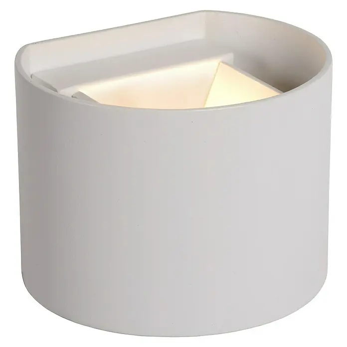 Lucide LED-Wandleuchte Xio - 3,5 W, L x B x H: 14 x 12 x 10,5 cm, Weiß, Warmweiß - Nahaufnahme einer stilvollen, weißen Wandleuchte, die ein warmes, indirektes Licht ausstrahlt. Elegantes Design für moderne Innenräume.