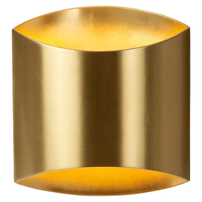 Lucide Wandleuchte Diletta - 40 W, L x B x H: 22,5 x 16 x 8,5 cm, Gold, G9 - Nahaufnahme einer goldenen Wandleuchte mit einem warmen, einladenden Licht, das Eleganz und moderne Gestaltung vereint.