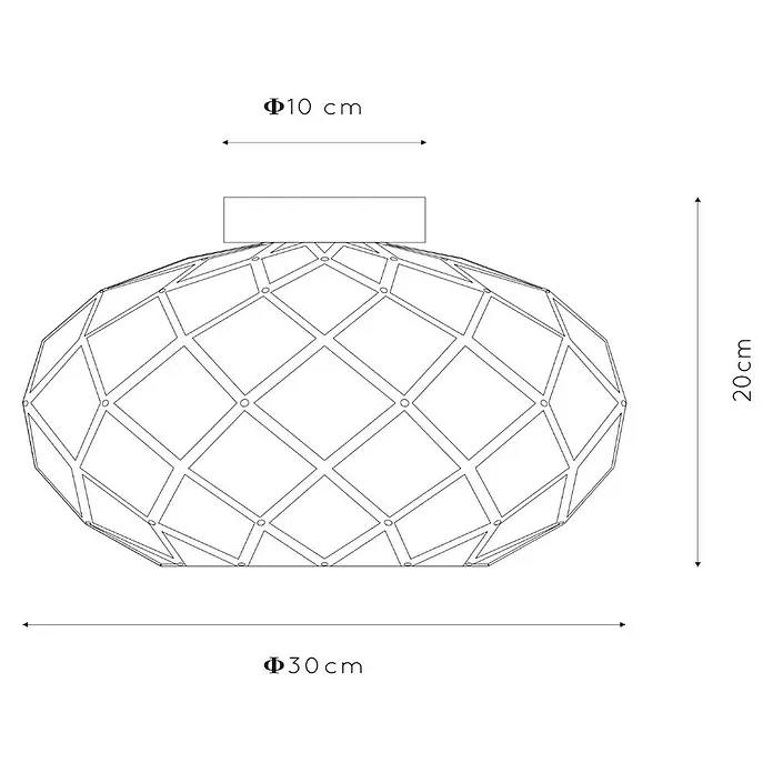 Lucide LED-Deckenleuchte rund Wolfram - 40 W, Ø x H: 30 x 20 cm, Schwarz, Schwarz - Schema einer geometrischen Deckenleuchte mit den Maßen 30 cm Durchmesser und 20 cm Höhe.