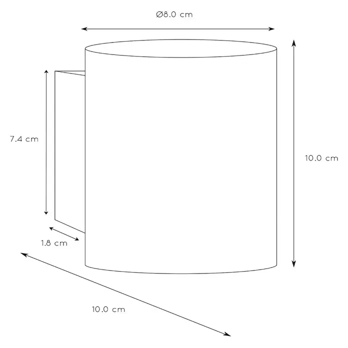 Lucide Wandleuchte Xera - 42 W, L x B x H: 11 x 9 x 11,5 cm, Schwarz, G9 - Produktansicht mit den Maßen des zylindrischen Produkts und des daran angebrachten Griffs, um seine Abmessungen und Proportionen hervorzuheben.