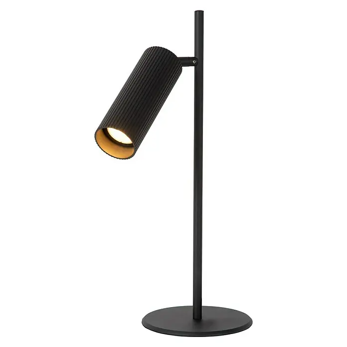 Lucide Clubs Tischleuchte - 40 W, L x B x H: 19,5 x 9 x 47 cm, Schwarz, GU10 - Elegante schwarze Stehlampe mit verstellbarem Lampenkopf und warmem Lichtschein, ideal für modernes Ambiente.